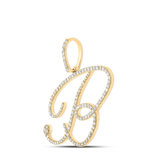 10K Yellow Gold Womens Round Diamond B Initial Letter Pendant 3/4 Cttw, Length: 1.18 In, Width: 1.22 In