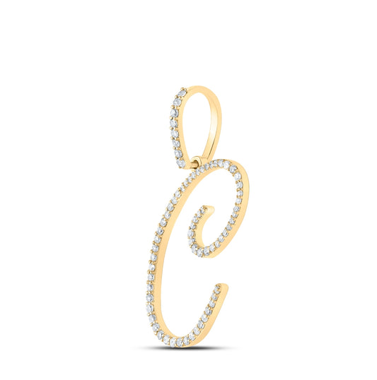 10K White Or Yellow Gold Womens Round Diamond C Initial Letter Pendant