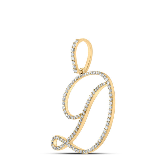 10K White Or Yellow Gold Womens Round Diamond D Initial Letter Pendant