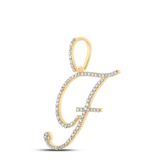 10K Yellow Gold Womens Round Diamond F Initial Letter Pendant 1/2 Cttw, Length: 1.18 In, Width: 1.22 In