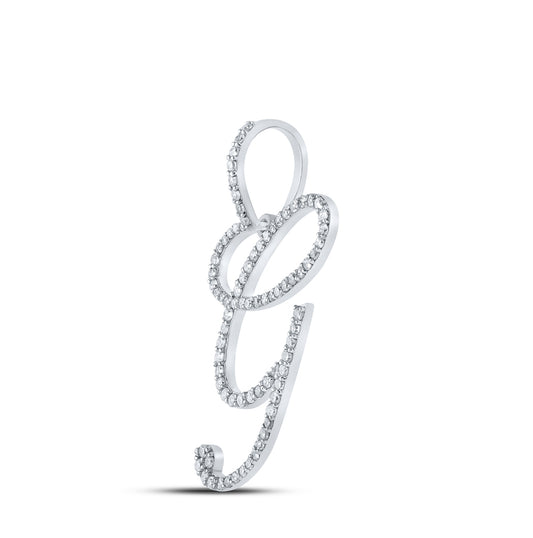 10K White Gold Womens Round Diamond G Initial Letter Pendant 1/2 Cttw, Length: 1.18 In, Width: 1.22 In