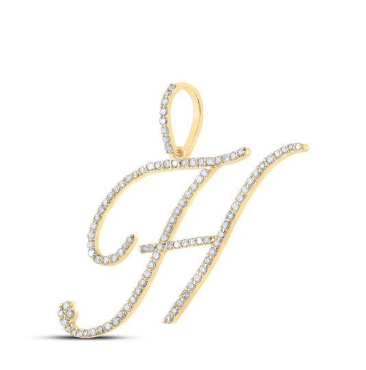 10K Yellow Gold Womens Round Diamond H Initial Letter Pendant 5/8 Cttw, Length: 1.18 In, Width: 1.22 In