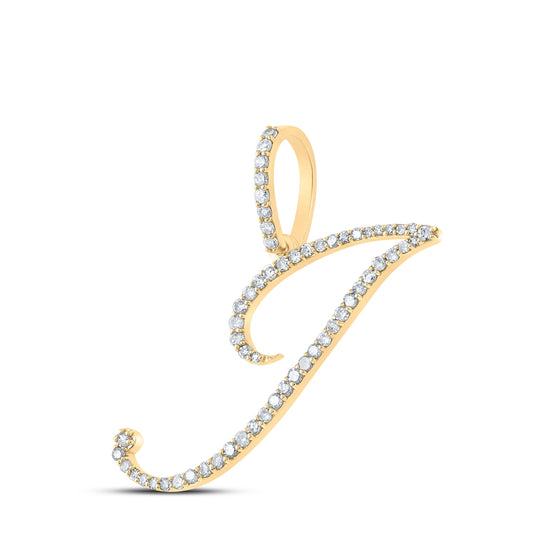 10K Yellow Gold Womens Round Diamond J Initial Letter Pendant 1/3 Cttw, Length: 1.18 In, Width: 1.22 In