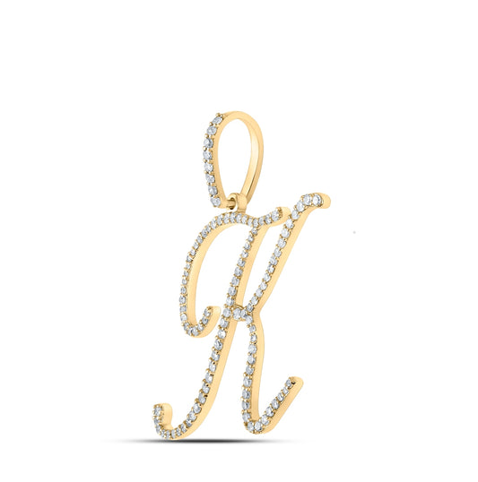 10K Yellow Or White Or Rose Gold Womens Round Diamond K Initial Letter Pendant