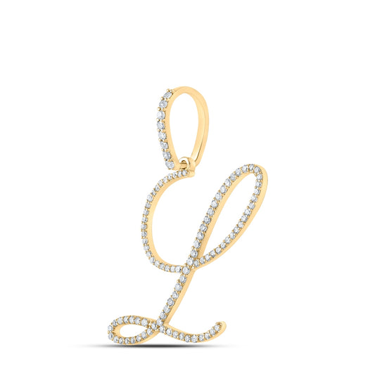 10K White Or Yellow Gold Womens Round Diamond L Initial Letter Pendant