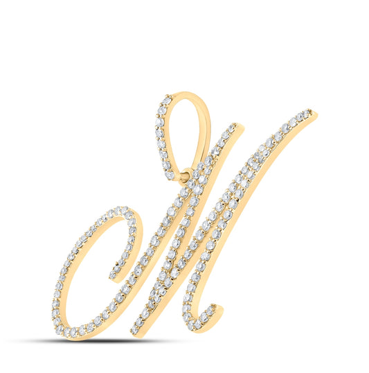 10K White Gold Womens Round Diamond Initial Letter Pendant