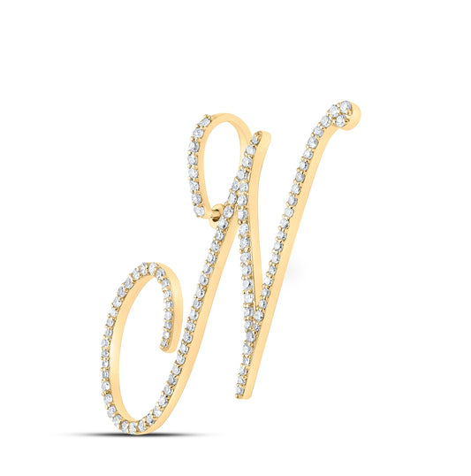 10K White Or Yellow Gold Womens Round Diamond N Initial Letter Pendant