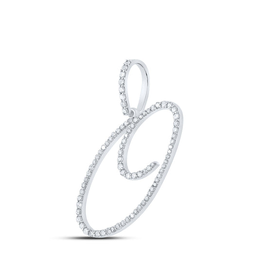 10K White Gold Womens Round Diamond O Initial Letter Pendant 3/8 Cttw, Length: 1.18 In, Width: 1.22 In
