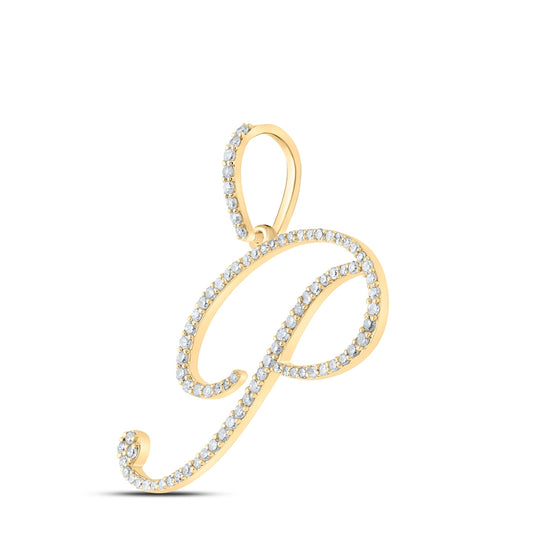 10K White Or Yellow Gold Womens Round Diamond P Initial Letter Pendant