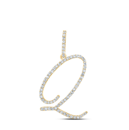 10K White Or Yellow Gold Womens Round Diamond Q Initial Letter Pendant