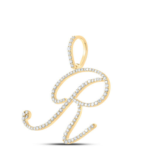 10K White Or Yellow Gold Womens Round Diamond R Initial Letter Pendant