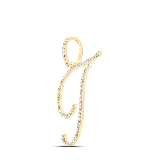 10K White Or Yellow Gold Womens Round Diamond T Initial Letter Pendant