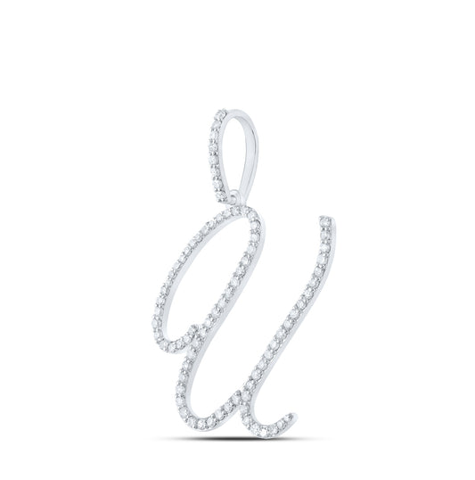 10K White Gold Womens Round Diamond U Initial Letter Pendant 1/2 Cttw, Length: 1.18 In, Width: 1.22 In