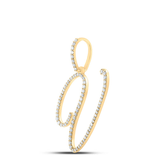10K White Or Yellow Gold Womens Round Diamond V Initial Letter Pendant