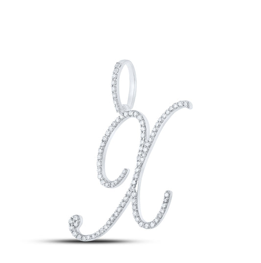 10K White Gold Womens Round Diamond X Initial Letter Pendant 5/8 Cttw, Length: 1.18 In, Width: 1.22 In