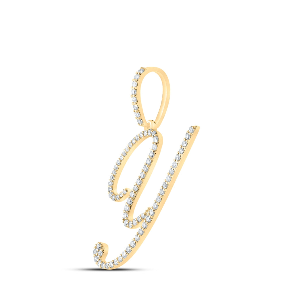 10K White Or Yellow Gold Womens Round Diamond Y Initial Letter Pendant