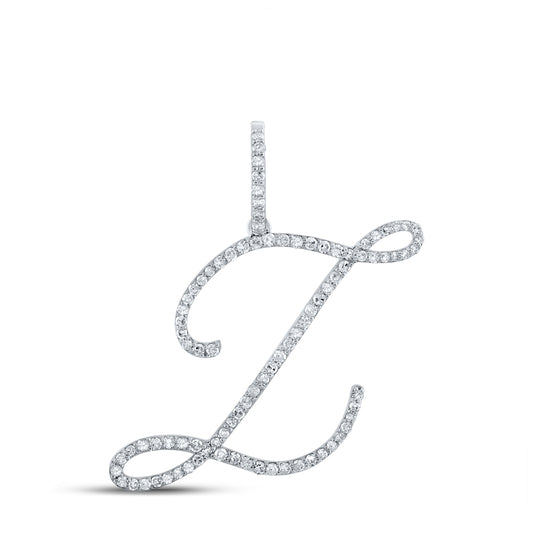 10K White Gold Womens Round Diamond L Initial Letter Pendant 5/8 Cttw, Length: 1.18 In, Width: 1.22 In