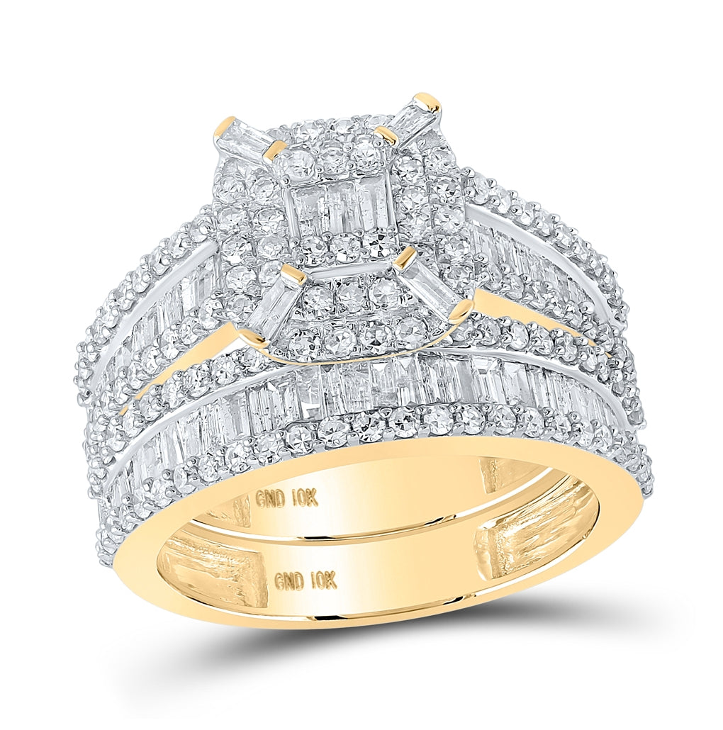 10K Yellow Or White Or Rose Gold Baguette Diamond Halo Bridal Wedding Ring Band Set, Womens Size: 5-10