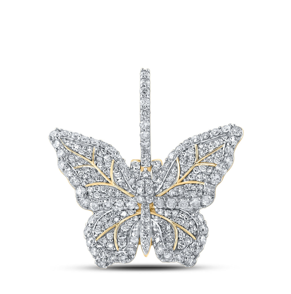 10K Yellow Or White Or Rose Gold Mens Round Diamond Butterfly Charm Pendant