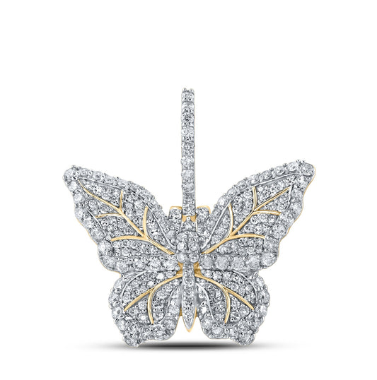 10K Yellow Or White Or Rose Gold Mens Round Diamond Butterfly Charm Pendant