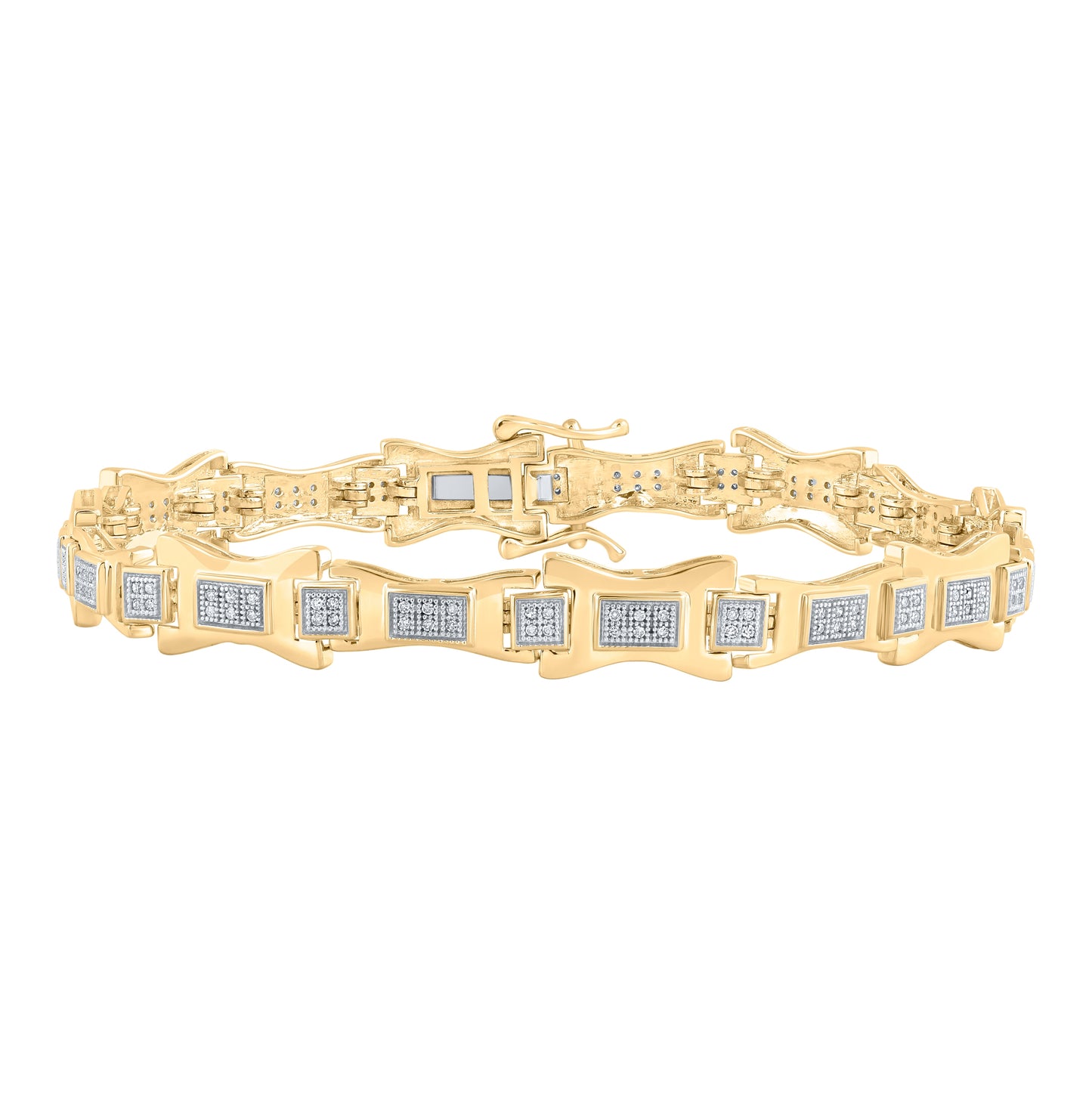 10K White Or Yellow Gold Mens Round Diamond Link Bracelet