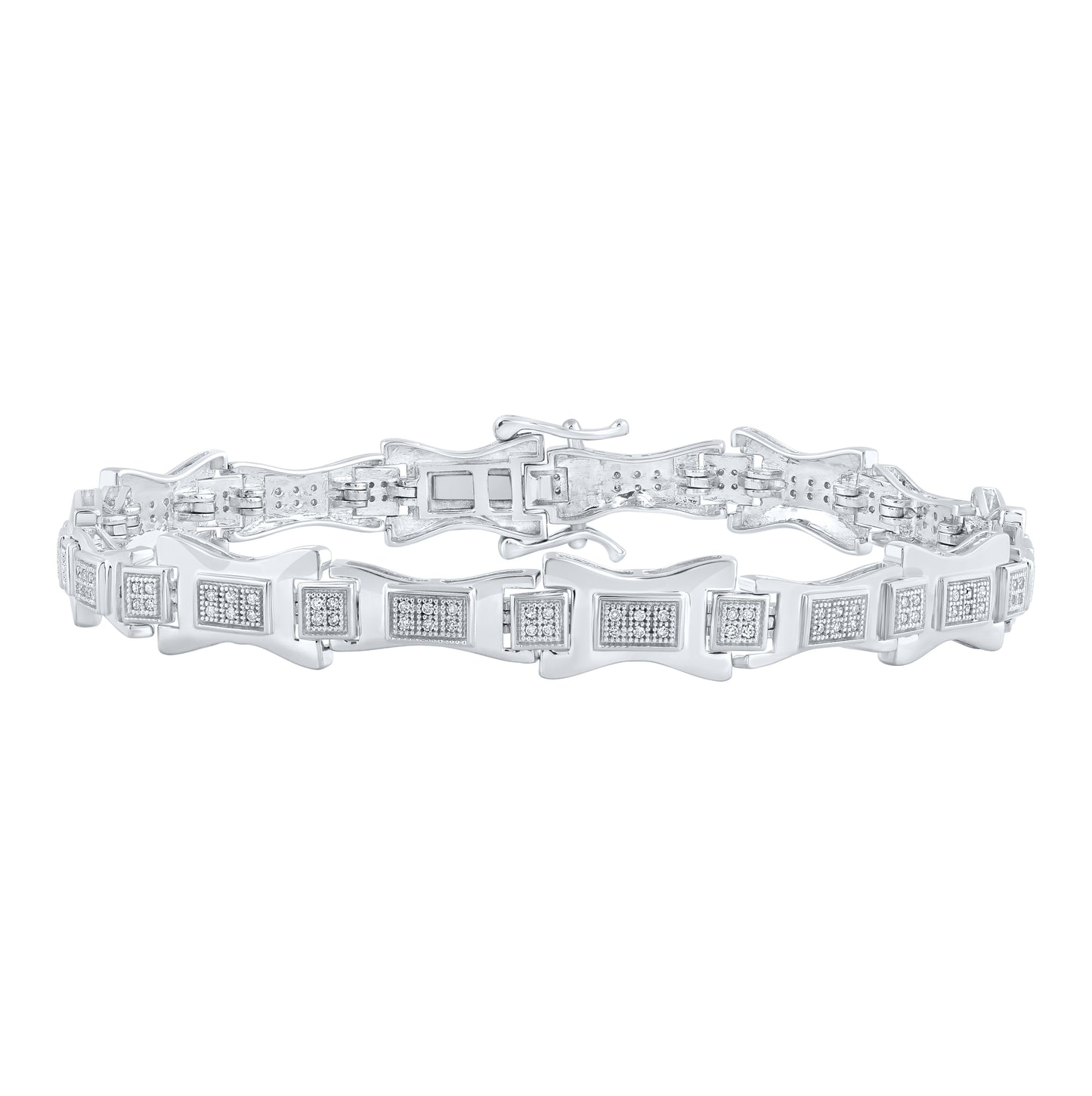 10K White Or Yellow Gold Mens Round Diamond Link Bracelet