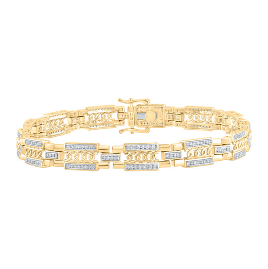 10K Yellow Gold Mens Round Diamond Link Bracelet 3/4 Cttw