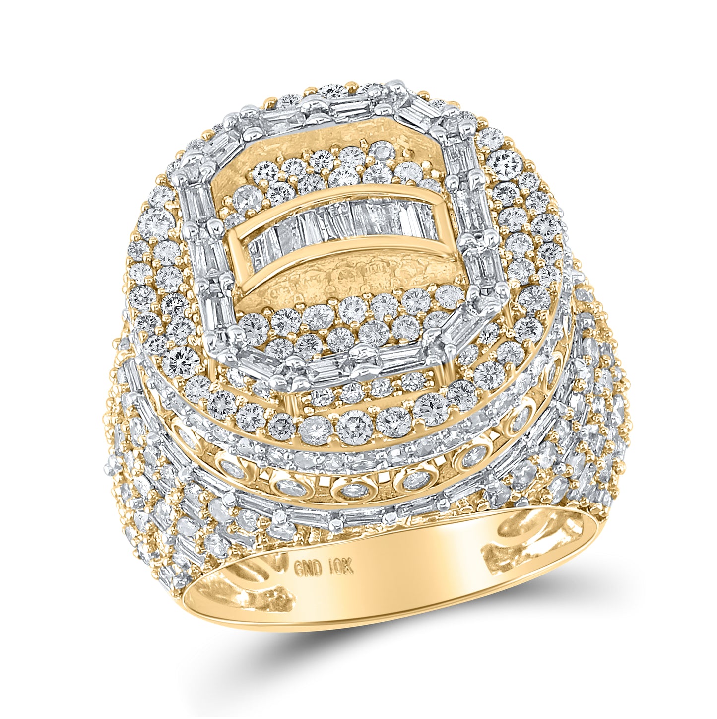 10K Yellow Or White Or Rose Gold Mens Round Diamond Statement Circle Ring 5-1/4 Cttw, Mens Size: 7-13