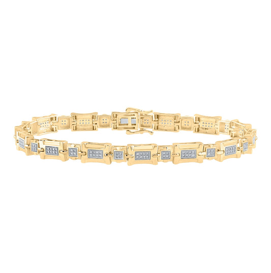 10K White Or Yellow Gold Mens Round Diamond Link Bracelet