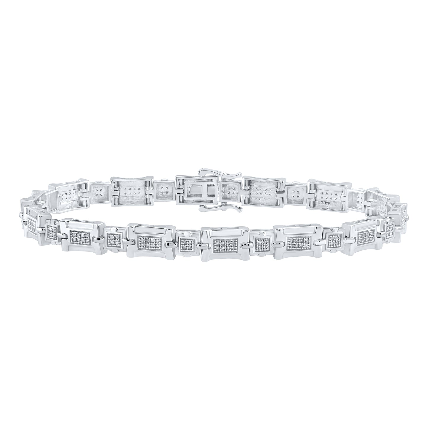 10K White Or Yellow Gold Mens Round Diamond Link Bracelet