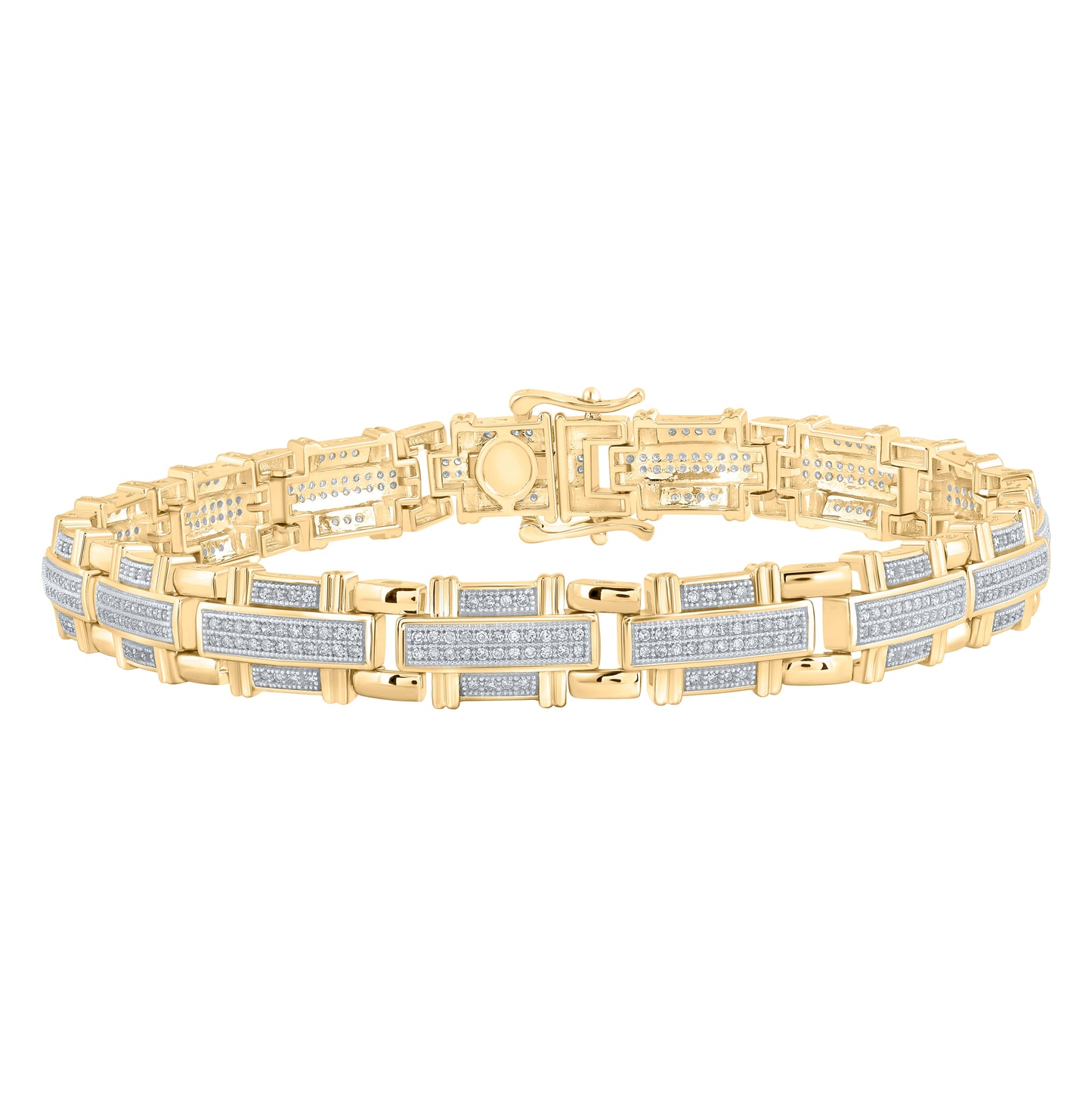 10K White Or Yellow Gold Mens Round Diamond Link Bracelet