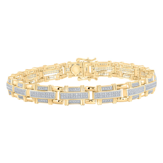 10K White Or Yellow Gold Mens Round Diamond Link Bracelet