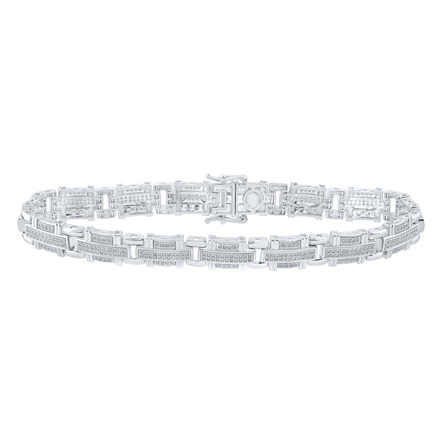 10K White Or Yellow Gold Mens Round Diamond Link Bracelet