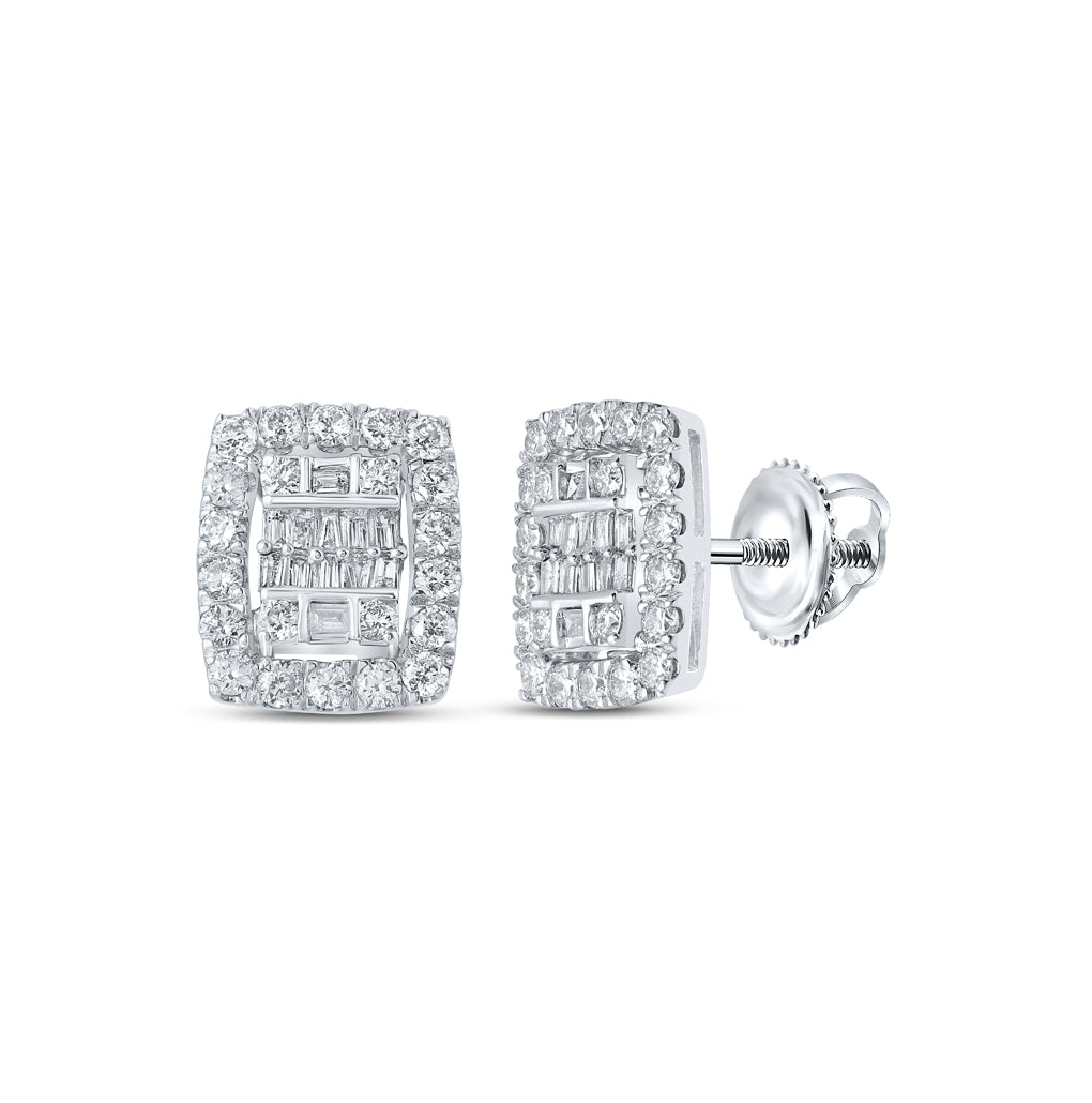 10K Yellow Or White Or Rose Gold Womens Baguette Diamond Rectangle Cluster Earrings