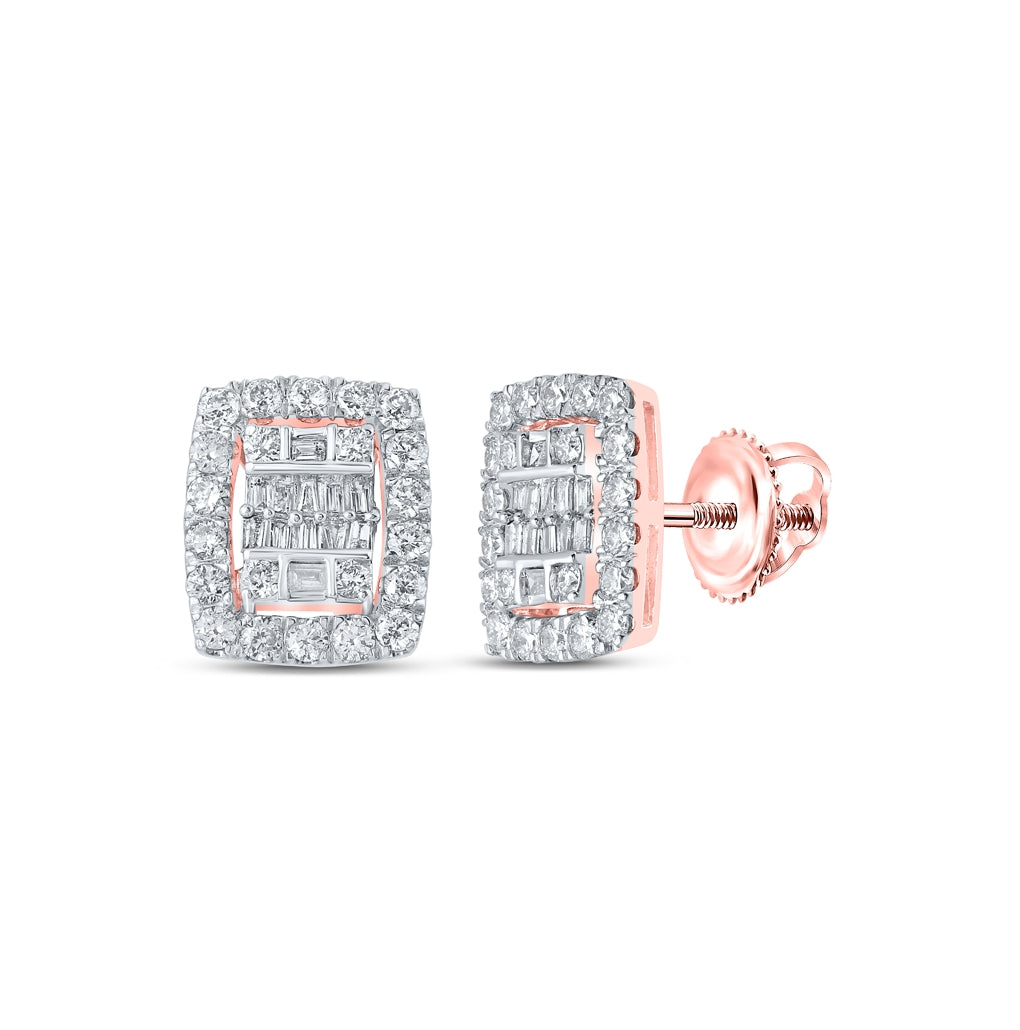 10K Yellow Or White Or Rose Gold Womens Baguette Diamond Rectangle Cluster Earrings