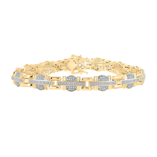 10K White Or Yellow Gold Mens Round Diamond Link Bracelet