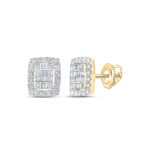 10K Yellow Or White Or Rose Gold Womens Baguette Diamond Rectangle Cluster Earrings