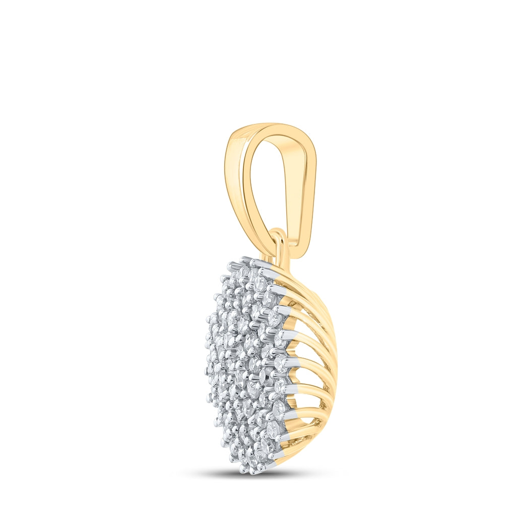 10K Yellow Gold Womens Round Diamond Cluster Pendant 1/5 Cttw