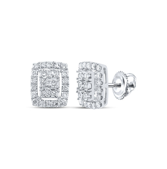 10K White Gold Womens Round Diamond Frame Cluster Earrings 3/8 Cttw