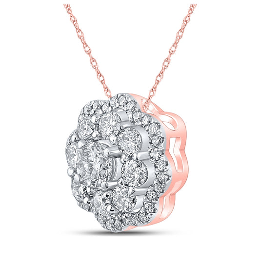 10K Rose Gold Womens Round Diamond Cluster Pendant 1/2 Cttw