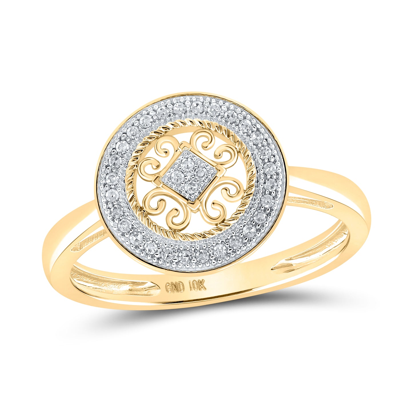 10K Yellow Gold Womens Round Diamond Circle Ring 1/10 Cttw, Womens Size: 5-10