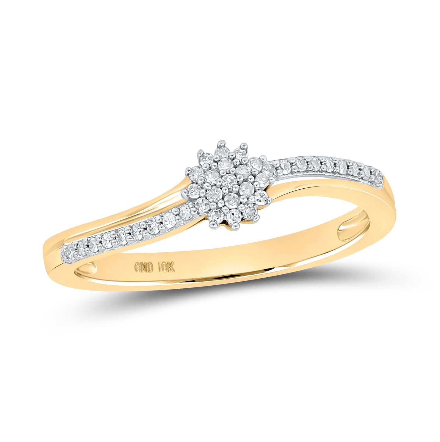 10K Yellow Gold Womens Round Diamond Cluster Ring 1/8 Cttw, Womens Size: 5-10