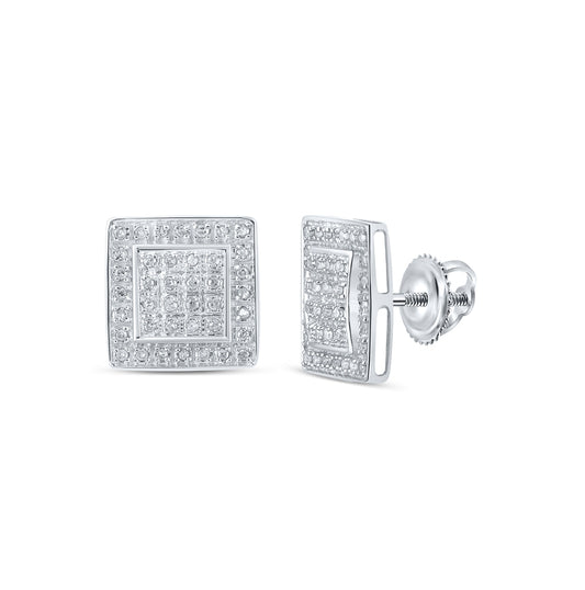 10K White Or Yellow Gold Womens Round Diamond Square Earrings