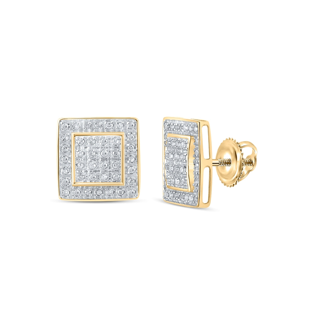 10K White Or Yellow Gold Womens Round Diamond Square Earrings
