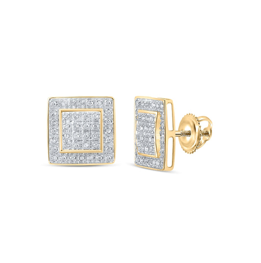 10K Yellow Gold Womens Round Diamond Square Earrings 1/5ctw