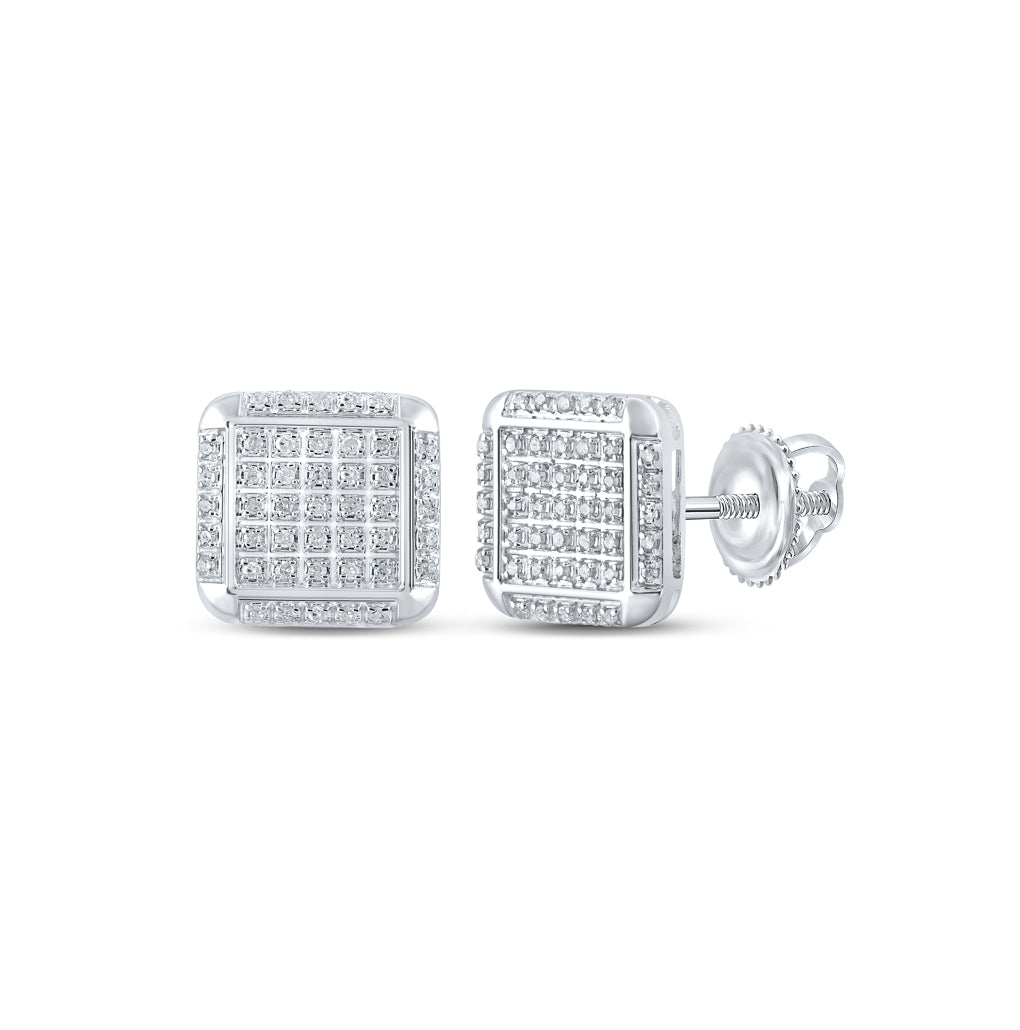 10K White Gold Womens Round Diamond Square Earrings 1/4 Cttw