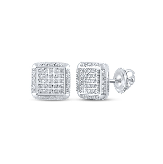10K White Gold Womens Round Diamond Square Earrings 1/4 Cttw