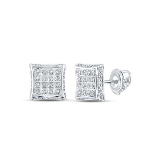 10K White Gold Women's Round Diamond Sq Earrings 1/4ctw