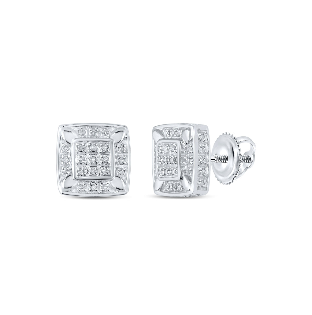10K White Or Yellow Gold Womens Round Diamond Square Earrings
