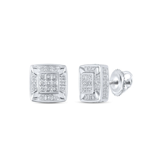 10K White Or Yellow Gold Womens Round Diamond Square Earrings